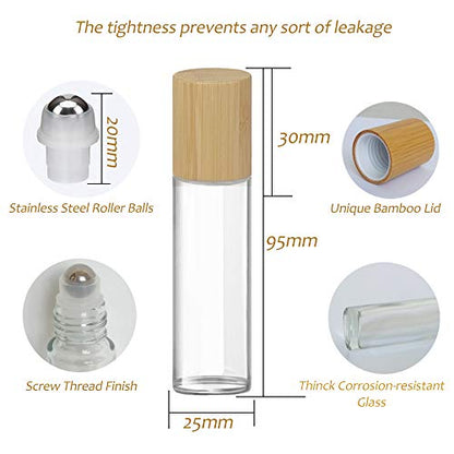 Glass Roll On Bottle with Bamboo Lid for Essential Oils 12Pcs - color: 12Pcs 15ml Clear