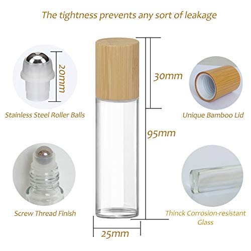Glass Roll On Bottle with Bamboo Lid for Essential Oils 12Pcs - color: 12Pcs 15ml Clear