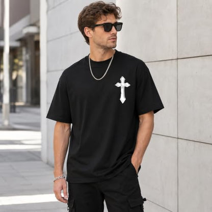 BINTEHGS Men's Christian Faith T-Shirts Inspirational Bible Verse Shirt Cross Oversized Tshirts for Men Jesus Graphic Tees - color: Black, size: Small