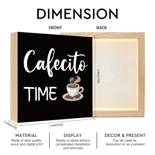 Cafecito Time Coffee Beans Wood Box Signs Gifts for Coffee Lover - color: Blue