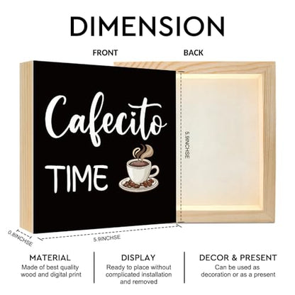 Cafecito Time Coffee Beans Wood Box Signs Gifts for Coffee Lover - color: Blue