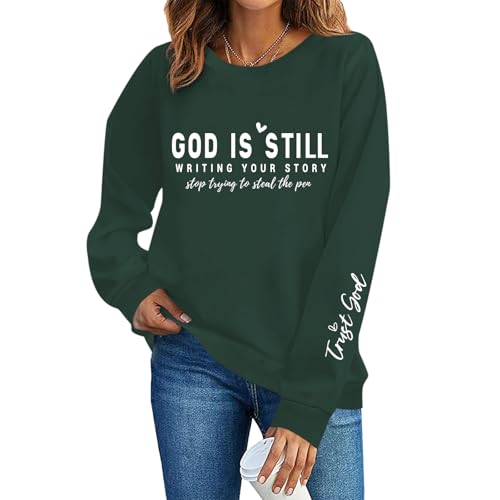 PAIEXILY Christian Crewneck Sweatshirts for Women God Faith Bible Verse Pullover Jesus Religious Long Sleeve Shirts Tops - color: Green, size: XX-Large