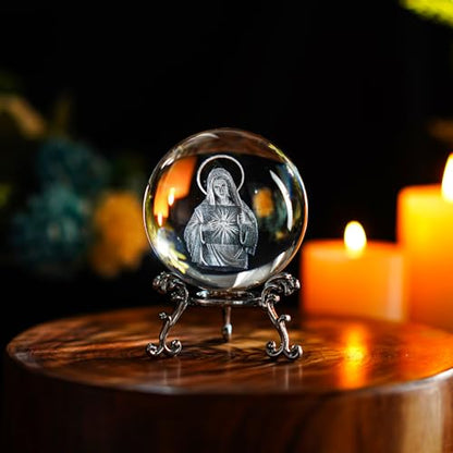 ZEERSHEE 3D Virgin Mary Crystal Ball with Stand Religious Gift Home Decor - style: Virgin Mary-2