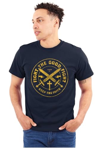 Keep The Faith Christian Graphic T Shirt | Religious Men’s Bible Verse Scripture Tee with Cross and Swords - color: Navy, size: 3X-Large