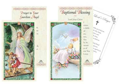 Guardian Angel Prayer Card - Laminated Guardian Angel Card, Baptism Prayer Card, The Lord's Prayer - Made in Italy Guardian Angel Prayer Card Set for Parents and Grandparents - Total 3 Items