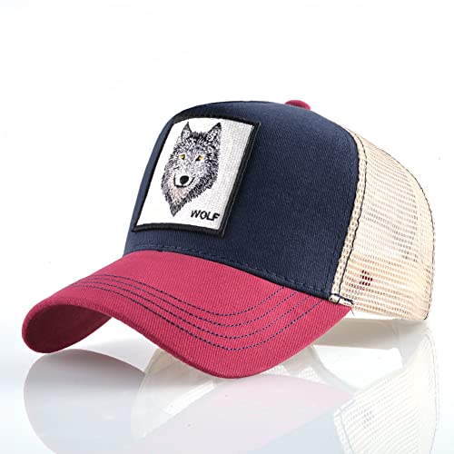 Animal Patch Mesh Trucker Baseball Cap Collection, Embroidered Design, Black - color: Red