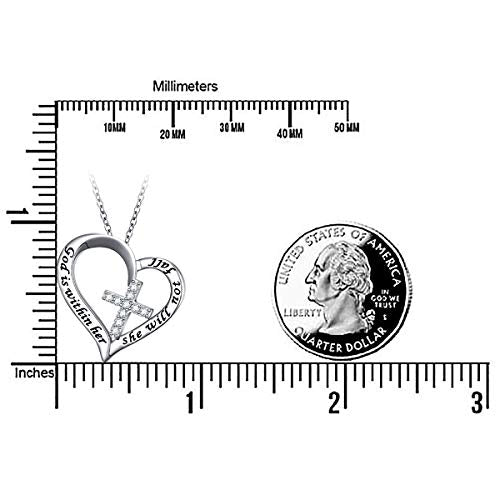 S925 Sterling Silver Christian Cross Heart Faith Bible Verse Necklace Rings - style: God is within her she will not fall