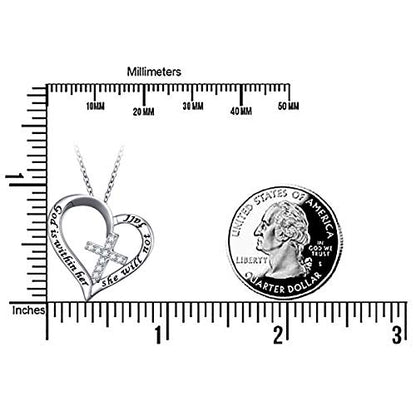 S925 Sterling Silver Christian Cross Heart Faith Bible Verse Necklace Rings - style: God is within her she will not fall