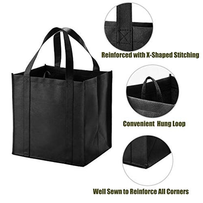 NERUB Set of 10 Reusable Grocery Bags Heavy Duty Shopping Bags Large Grocery Totes with Reinforced Bottom Super Sturdy Handles, Black - color: Black