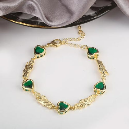 14K Yellow Gold Christian San Judas Bracelet For Women Men - Religious St Jude Bracelet, San Judas Tadeo Bracelet, Pulseras De San Judas Tadeo, Saint Jude Bracelets - color: Green Hearts St Jude Bracelet 12
