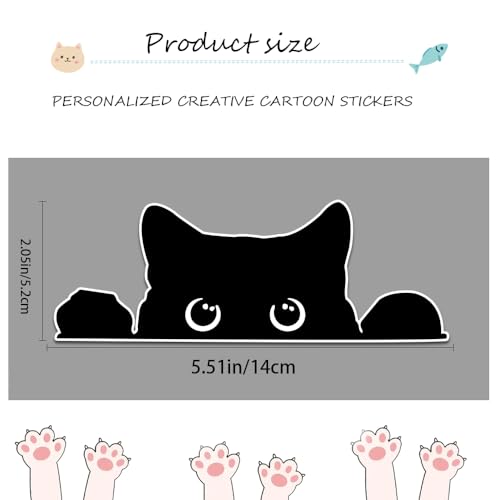 Peeking Sneaky Cat Sticker, Cat Decals for Cars, Black Indoor Outdoor Vinyl Decal, Universal Vinyl Waterproof Bumper Stickers Car Accessories for Laptop, Water Bottle, and Window (White Edge) - color: White Edge