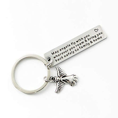 Hibetek Bible Verse Keychain for He Will Order His Angels to Protect You Keychain - color: May Angels Fly With You