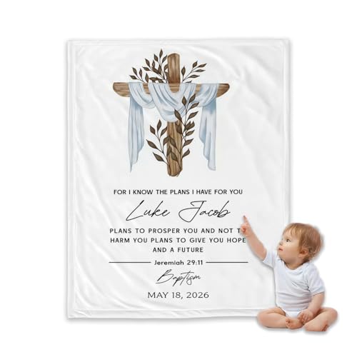 Personalized Baptism Blanket for Boy, Custom Christian Baby Blanket, Cross Christening Throw, Catholic Baptism Gift, Scripture Baby Blankets, Jeremiah 29 11 Blanket, Godson Keepsake, Nursery Decor - color: #Ver3