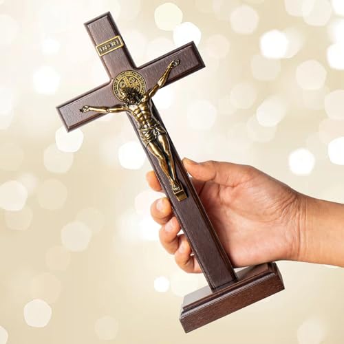KUXBET Crucifix Wall Cross with Standing,10inch Jesus Catholic Wooden Cross - color: Standing Tabletop
