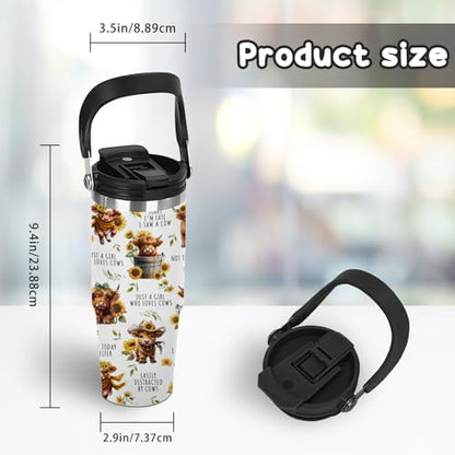 30oz Yak Insulated Tumbler with Handle and Straws, Highland Cow Gifts - color: Cow1