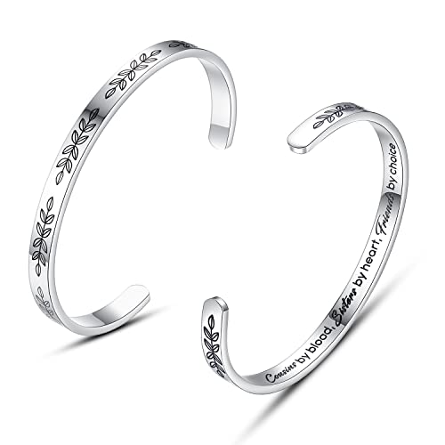 TONY & SANDY Cuff Bracelets for Women Teen Girls Best Friend Sister Mom Daughter Granddaughter Easter Birthday Mother's Day Christmas Stocking Stuffers for Teen Girls Women Jewelry - style: 1 - Cousin Gifts - Cousins by blood, sisters by heart, friends by