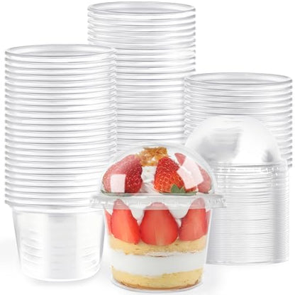 Jnnzzggu 50 Pcs 8 OZ Disposable Plastic Cups with Dome Lids, Clear Dessert Cup, Mini Parfait Appetizer Containers for Ice Cream, Cake, Fruit, Pudding, Jello Shot, Drink, Yogurt, Soups, Salad, Snacks - size: 50pcs 8oz