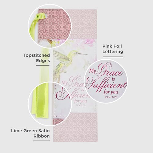 Christian Art Gifts Faux Leather Scripture Bookmark: Grace is Sufficient - color: Pink - Grace