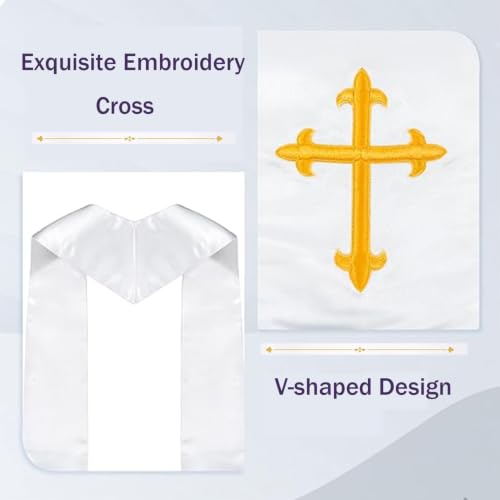 Clergy Stole & Choir Stole with Cross Embroidery 60'' (Pink) - color: White
