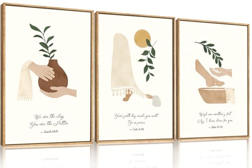 HPNIUB Christian Boho Framed Canvas Wall Art Set,Minimalist Beige Green Botanical Wall Decor,Vintage Bible Verse Art,Neutral Jesus Scripture Art Print for Living Room,Bedroom,Prayer Room-24"x36"x3 - color: Christian Boho Wall Art, size: 24"L x 36"W