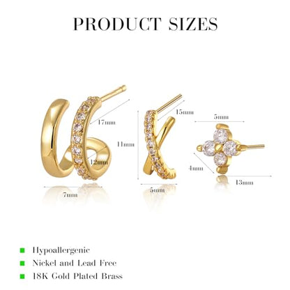 18K Gold Plated Hoop Earrings for Women, NICKEL-FREE & HYPOALLERGENIC, Timeless Jewelry Gift - color: Gold-B