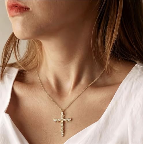 Cross Necklace for Women,14K Gold Silver Plated Box Chain Pendant，Dainty Personalized Charm Jewelry Gift for Her - color: Gold Cross A