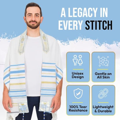 Holy Land Market Messianic Christian Shawl/Tallit - The Messiah Tallit (72 x 22 Inches) - color: Sky Blue