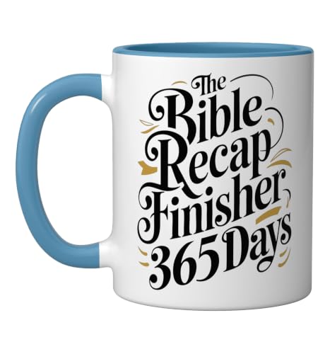 The Bible Recap Finisher 365 Days Funny Jesus Youth Ceramic Mug, Blue/White - color: Blue/White, size: 11 Ounces