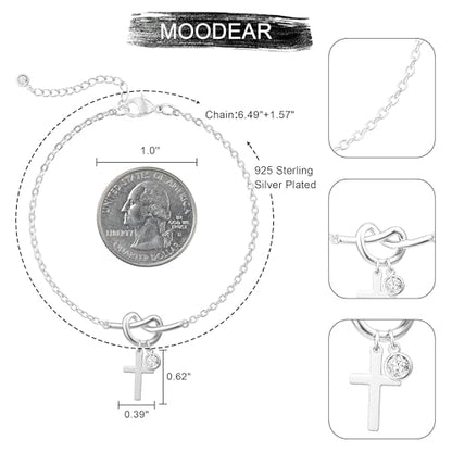 Moodear Cross Bracelet for Women, Dainty Sterling Silver/Gold Plated Gift - color: Silver Knot Cross Bracelet