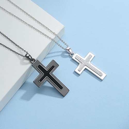 TUGHRA Couples Necklace Sterling Silver His and Hers Matching Necklace, Pendant Couples Jewelry Gifts for Couple Her Him - style: 02-Cubic Zirconia cross