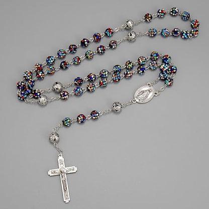 Nazareth Store Rhinestones Crystal Beads Rosary, Catholic Rosary Necklace with Silver Miraculous Medal INRI Crucifix, Multicolor Rosaries in a Gift Case - color: Colorful with Metal Beads