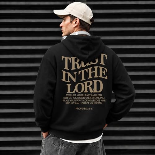 Faith Over Fear Christian Hoodies for Men Inspired Religious Pullover - color: Black, size: Small