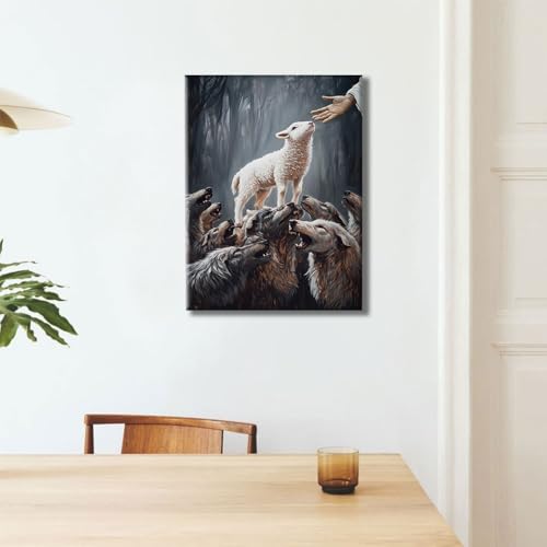 Jesus Protects Lost Sheep Canvas Art, Christian Gallery Wrapped, 12x16 - color: Save the Lamb, size: 16"L x 12"W