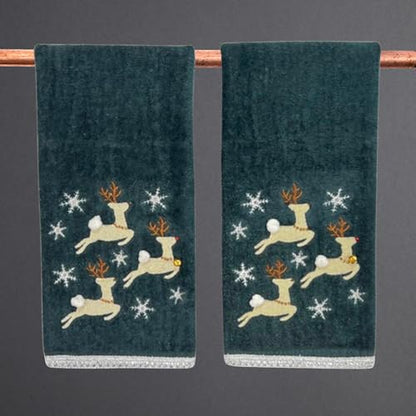 Christmas Grey Guest Hand Bathroom Towels, Elegant Winter Reindeer, 16x26" - color: Dancing Reindeer