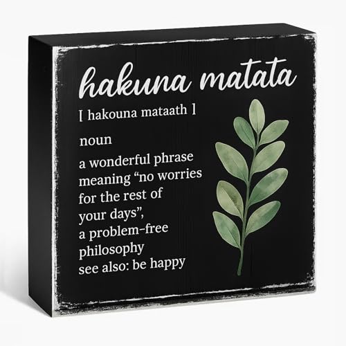 Hakuna Matata Definition Wood Box Sign, Black, 5x5 Inch - color: Black-007