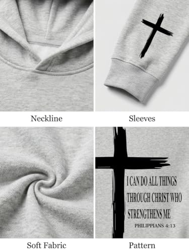 Christian Sweatshirts for Men Faith Christ Cross Pullover Hoodie - color: Grey, size: Small
