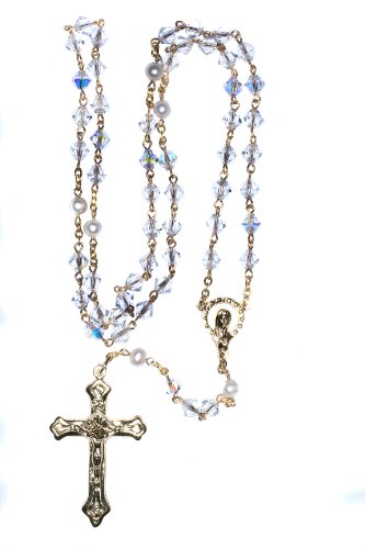 Catholic Prayer Rosary Created with Swarovski® Crystals-Glass-Silver-Gold - color: Clear - April - GOLD