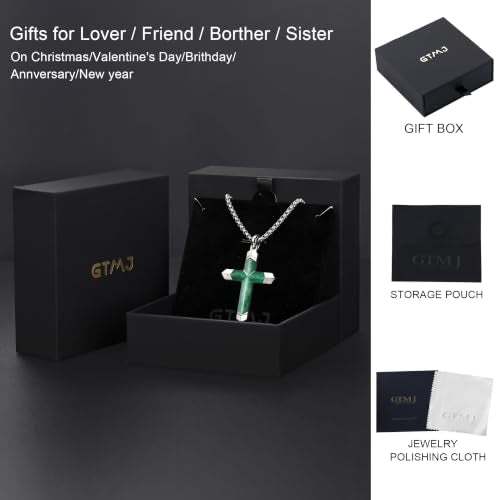 Lapis Lazuli/Amethyst Cross Necklace for Men Waterproof and Sweat-Resistant Suitable for both men and women With Adjustable Box Chain Christian Jewelry Father Day Gifts for Men - color: Green&Silver
