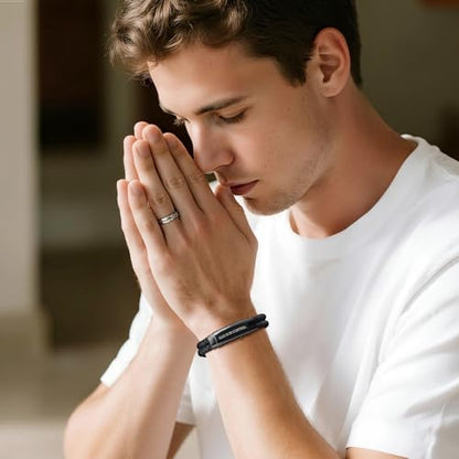 Men's Cross Bracelet Handsome Inspirational Quote Bible Verse Engraved Black Braided Leather Bracelets for Men Religious Jewelry Christmas Baptism Confirmation Christian Gifts for Son Husband Man - style: 13: god is in control