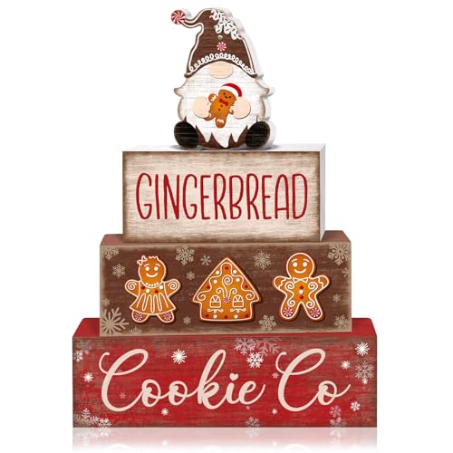 Britimes Tiered Tray Decor Set, 4 Pack, Wooden Table Sign, Gingerbread - style: Gingerbread Cookie