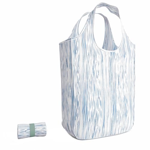 Pure Sage Reusable Grocery Bag - Stylish Shopping Bags for Groceries - Foldable Tote Bag - color: Indigo Reeds