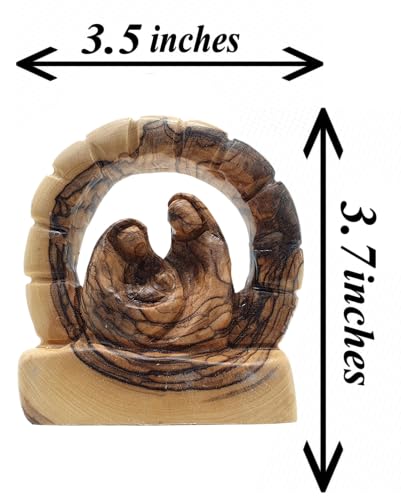Zuluf Olive Wood Bethlehem Grotto Nativity Statue 3.7 Inch, Hand-Carved Cave of the Nativity Sculpture with Mary Joseph and Baby Jesus, Catholic Manger Scene Christmas Pilgrim Souvenir Gift - color: 3.7" Arch Nativity