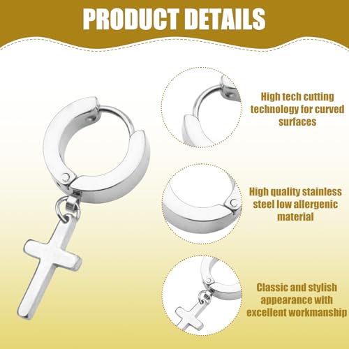 6 Pairs Stainless Steel Cross Earrings Set Dangle Hinged Earrings