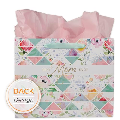 Christian Art Gifts Large Gift Bag for Mom with Card & Tissue, Gold - color: Best Mom/Multi, style: Large Landscape