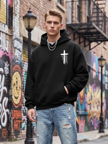 Christian Hoodies for Men Jesus Hoodies Faith Bible Verse Graphic Pullover - color: Black, size: XX-Large