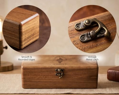 InnoBeta Confirmed In Christ Acacia Wood Prayer Box - Confirmation Gifts for Teenage Boys & Girls, Catholic Religious Sponsor Gift with Galatians 3:26, Includes 100 Cards, Wooden Cross & Pen