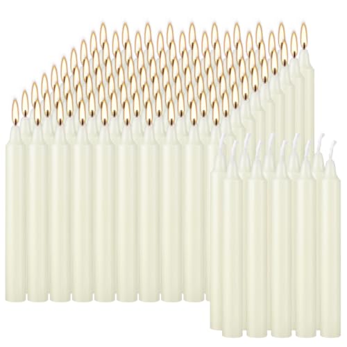 100 Pack 4 Inch Ivory Taper Candles - Dripless Smokeless Unscented 1.5 Hour Burn for Menorah & Christmas - color: lvory-4"100pcs