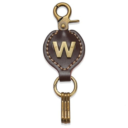 Initial Letter Keychain Brown Leather Alphabet Keychain with Easy Clasp, Key Car Key Bag Key Ring for Women Mens - color: W