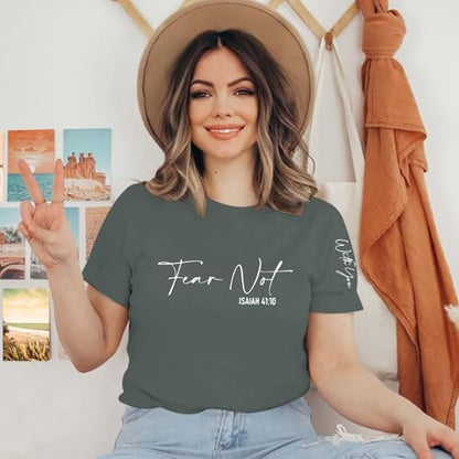 Fkatuzi Christian Jesus Faith Shirts for Women God Bible Verse Religious Tshirts Inspirational Graphic Tees Cotton Tops - color: Deep Gray, size: Small