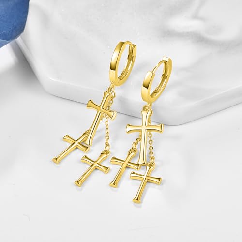 Cross Earrings 925 Sterling Silver Cross Dangle Earrings Christianity Jewelry Gift for Men Women - style: 3 Cross-Gold